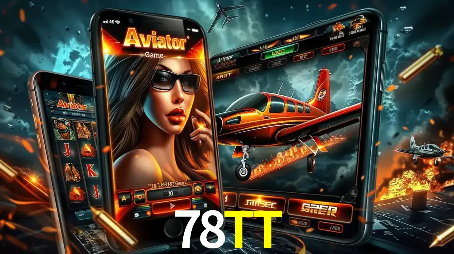 O popular jogo de apostas Aviator exibido em vários celulares e tablets, mostrando a interface emocionante e a ação de voo disponíveis para jogar agora no 78TT.