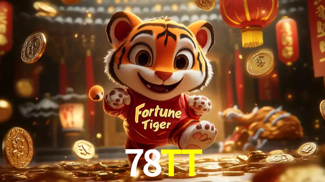 O alegre personagem do Fortune Tiger correndo sobre um caminho de moedas de ouro, simbolizando os grandes prêmios e a diversão do popular jogo de slot do 78TT.