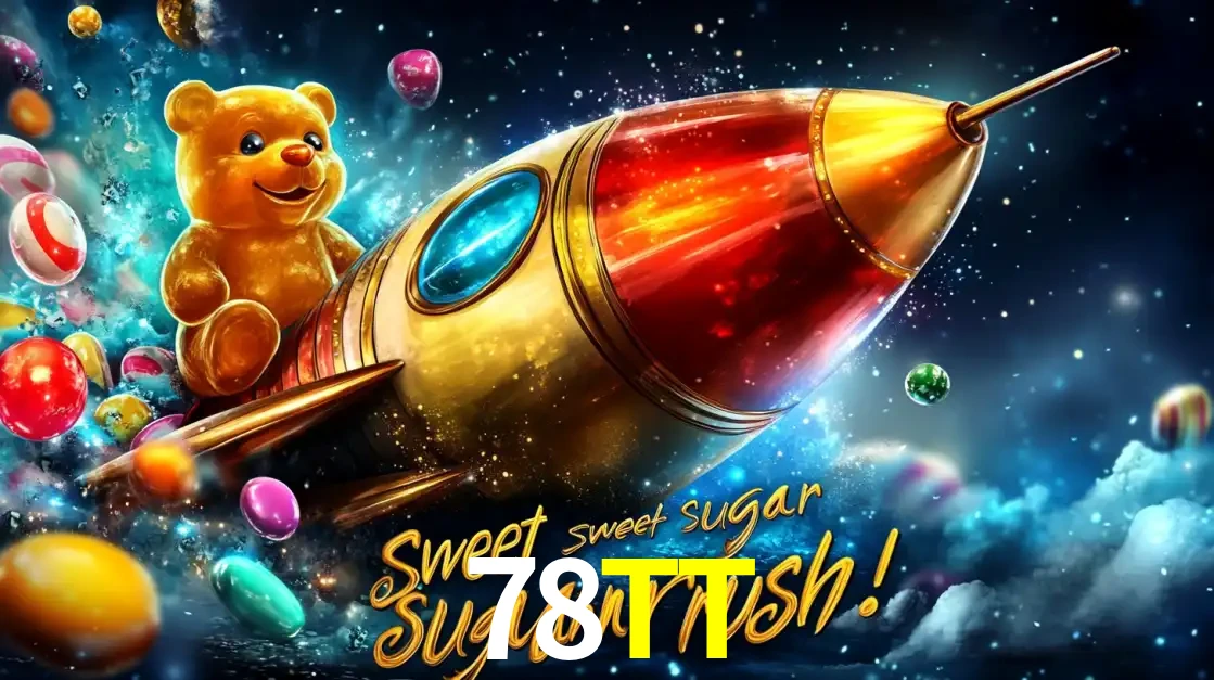 Arte promocional do jogo de slot Sugar Rush, com um urso de pelúcia em um foguete viajando pelo espaço de doces, um dos jogos divertidos disponíveis no cassino 78TT.